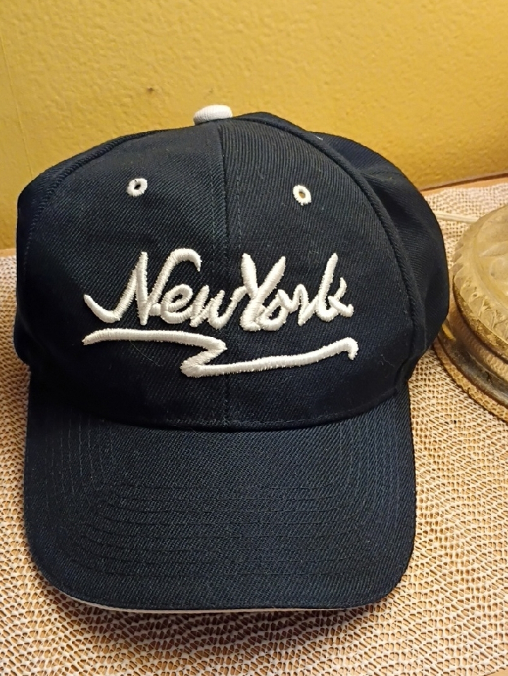 New York Embroidered Baseball Cap - Black and White